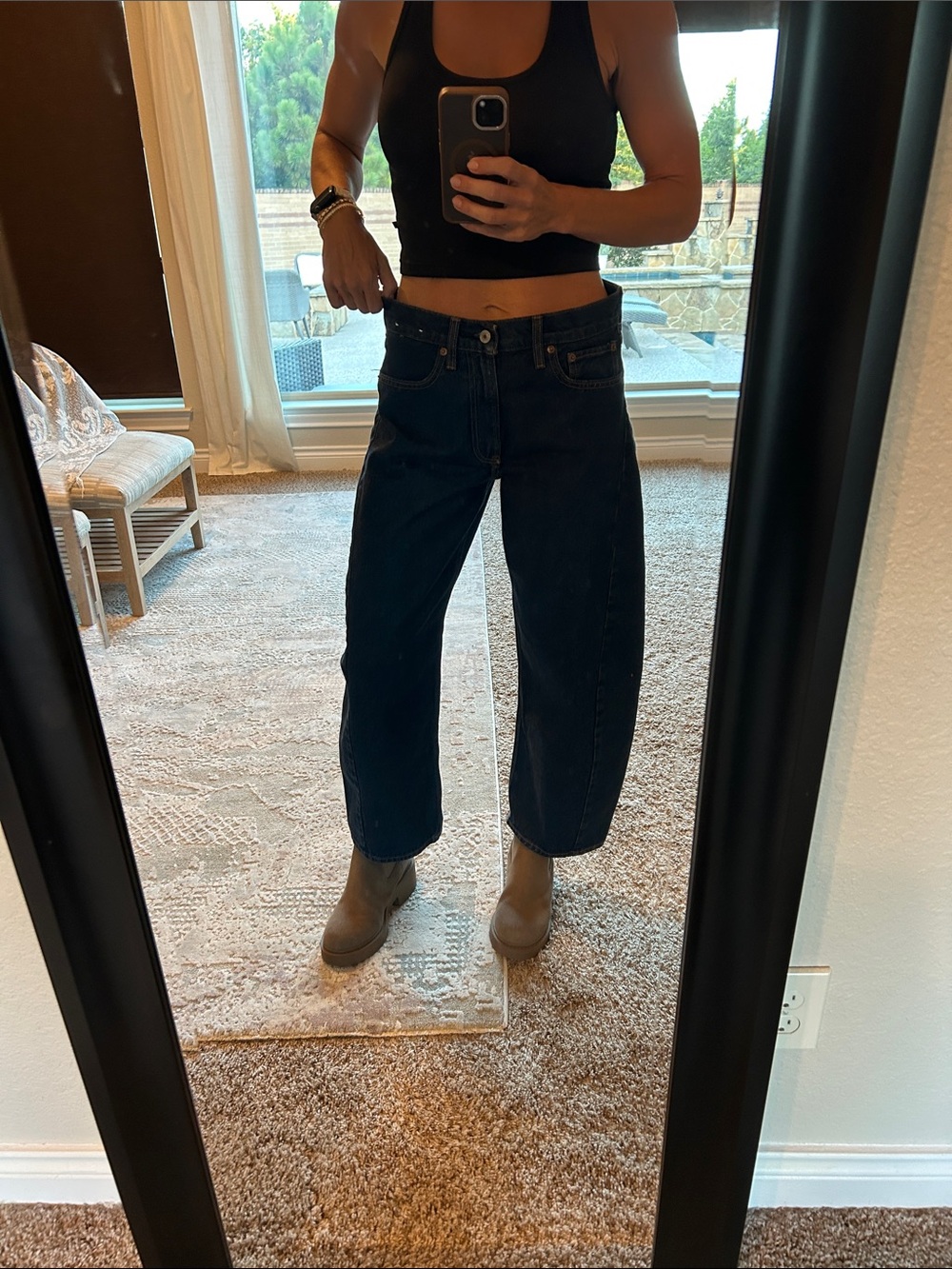 Abercrombie The Barrel Jean-Mid Rise Size 26 Short- Dark Blue